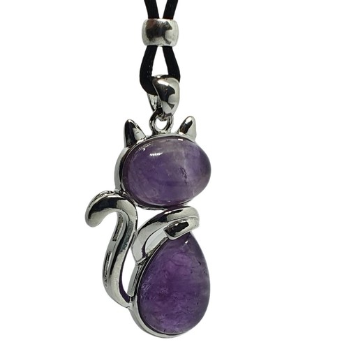 Amethyst cat necklace pendant - cat,