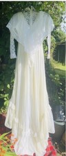 Vintage 1970s Edwardian Style High Neck wedding Dress With Train