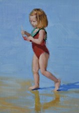 Delightful Nigel Mason Original Oil Painting Of A Girl At The Beach