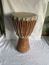 Vintage Djembe African Drum Tribal Musical Instrument Hand Carved Large Display