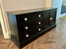 Vintage Black Solid Pine TV Media Unit Cabinet Sideboard 133 cm Wide 3 Drawer