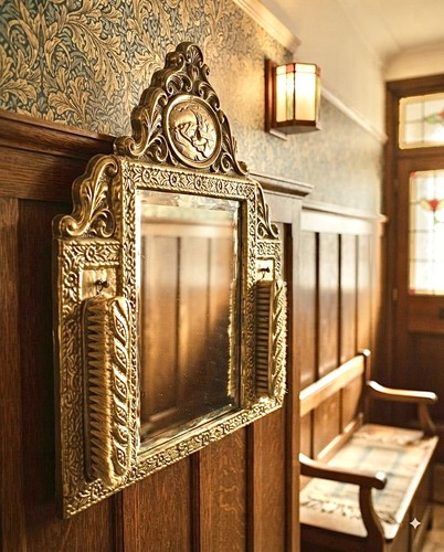 Antique brass repousse - brass, hall