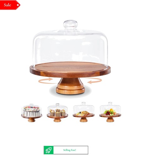 Wood cake stand with glass - stand,
