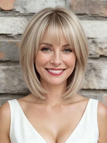 Layered bob wig with fringe - layered,