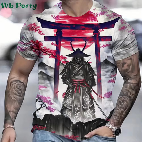Printed japan samurai t - 3d,