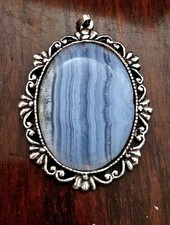 Blue Lace Agate Pendant. Huge