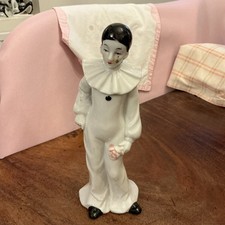Vintage Kitsch Ceramic standing Pierrot Clown Figurine 8.5”
