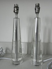 2x Laura Ashley Clear Blake Cut Glass Crystal Obelisk Table Lamp Base Pair 37cms