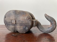 Antique Vintage Double Pulley Wooden Block & Tackle With Hook Maritime Rustic