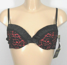 Marilyn Monroe Intimates Black & Red Padded Balcony Bra Size 36B