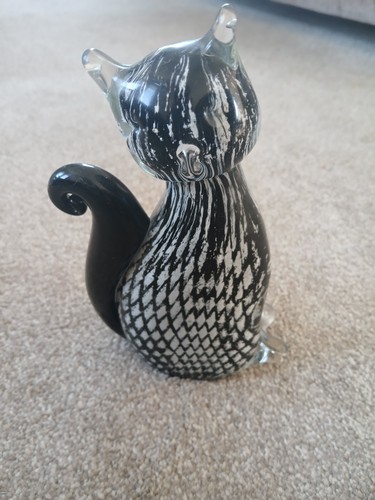 Heavy glass black white - white, cat