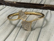 Swarovski Crystal Gingko Leaf Bangle Cuff Bracelet Gold Plated Signed Snap