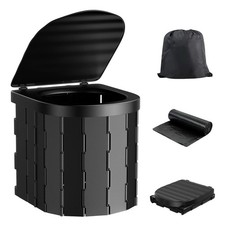 Folding Camping Toilet Collapsible Portable Adults Folding Toilet with Lid Black