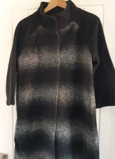 CLEMENTS RIBEIRO Black/Grey stripe wool blend winter coat. 3/4 sleeve M/UK12 VGC