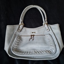 Vtg Pale Blue MANTARAY  Handbag Shoulder Bag Pink Logo Lining Pebble Leather Zip