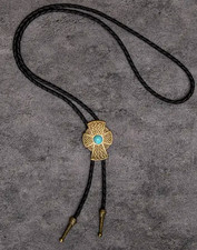 Unisex Bolo Tie with Bronze Cross Alloy Pendant and Blue Stone  Cowboy Style