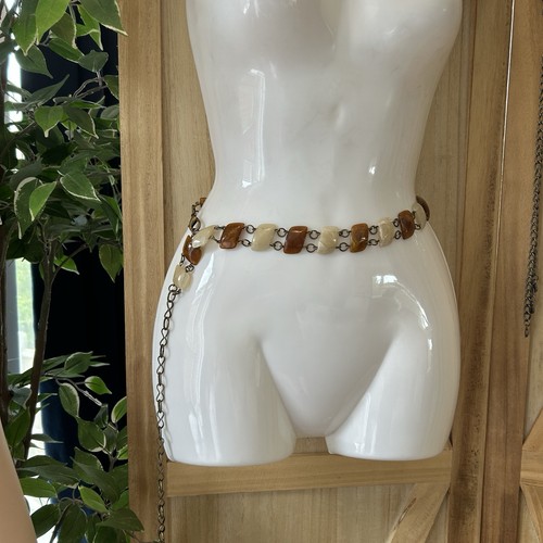 Brown cream beaded chain - beaded,