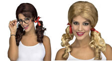 Ladies Wig School Girl Britney Pigtail Bunches Secretary Rag Doll Fancy Dress 