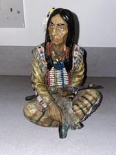 Native American Chief Figurine Resin Navajo Style Vintage Indian Pipe Decor