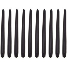10x Tapered Dinner Candles Unscented 24cm / 9.45'' Long Burning Time Black Matt