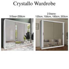 Modern Wardrobe Sliding 2/3 Doors Full Mirror Design 6 Colours/5 Sizes CRYSTALLO
