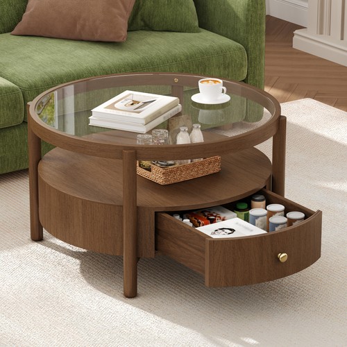 Solid wood round coffee - solid, table