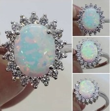 Silver classic antique look cluster moonstone opal ring genuine bargain size 58