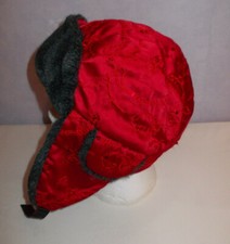 ARCTIC FOX Red Satin & sequin Trapper Hat with Faux Fur Trim & lining