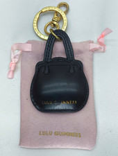 Lulu Guinness mini black leather handbag charm keyring & dust bag NEW
