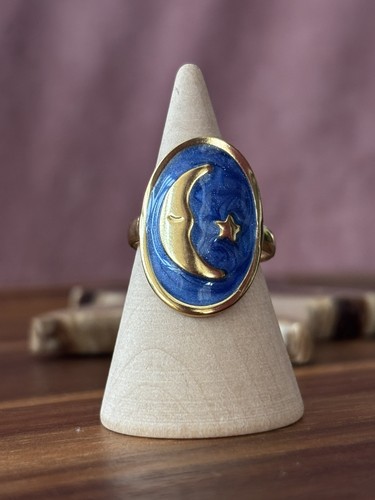Celestial moon star ring blue - celestial,