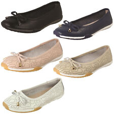 Ladies Down To Earth Flat Ballerina Leather Shoes F8R0572