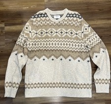 American Eagle Sweater Mens Large Fisherman Beige Fair Isle Crewneck Pullover