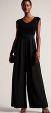 TED BAKER Jumpsuit Womens TB 2 UK 10 Tabbiaa Black Knit Bodice Belted Wide Leg