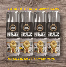 PACK OF 4 LARGE 400ml METALLIC SILVER SPRAY PAINT