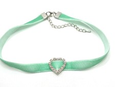 Velvet Choker Necklace Collar Clear Rhinestone Heart Charm Classic Free Postage