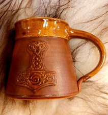 Viking Thor's Hammer Tankard 15oz Handmade Medieval Ceramic Pottery Mug Cup