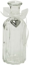 19cm Clear Glass Bottle Neck Bud Vase With Ribbon Silver Heart Glass Flower Vase