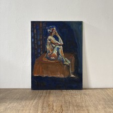 Oil on Board Female Nude Life Drawing Seated Portrait Painting