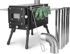 Outdoor Camping Stove, Portable Wood Burning Stove with Chimney Pipe for Tent, S