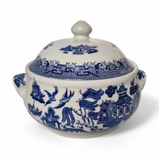 Blue and White Pottery Churchill Blue Willow Covered Vegetable Dish Transferware