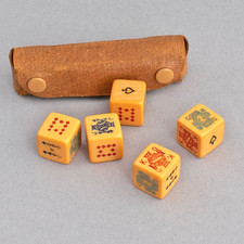 Vintage POKER DICE Set BUTTERSCOTCH Bakelite/Catalin PIGSKIN LEATHER CASE