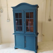 Vintage large bookcase display unit finished in Evening Blue