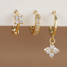 3PCS Flower Drop Huggie Hoop