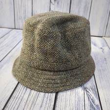 Harris Tweed Pure New Wool Fishing Bucket Hat Green Fleck Size Medium 