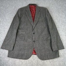 M&S Luxury Blazer Mens 46 Grey Check Herringbone Moon Tweed Jacket Lambswool