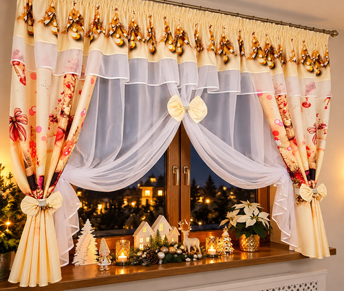 Christmas net curtain set - christmas,