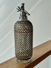 Antique Braided Metal Mesh Soda Siphon, Glass Bottle Made in Czechoslovakia