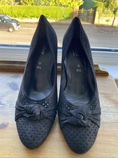 Gabor G Fit Court Shoes In Black Leather Suede Punch Hole Detail And Knot Detail