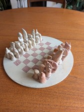 African Soapstone Hand Carved Chess Set with Round Board