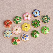 50pcs 8mm Enameled Flower Shape Golden Color Metal Bead Caps Loose Spacer Beads